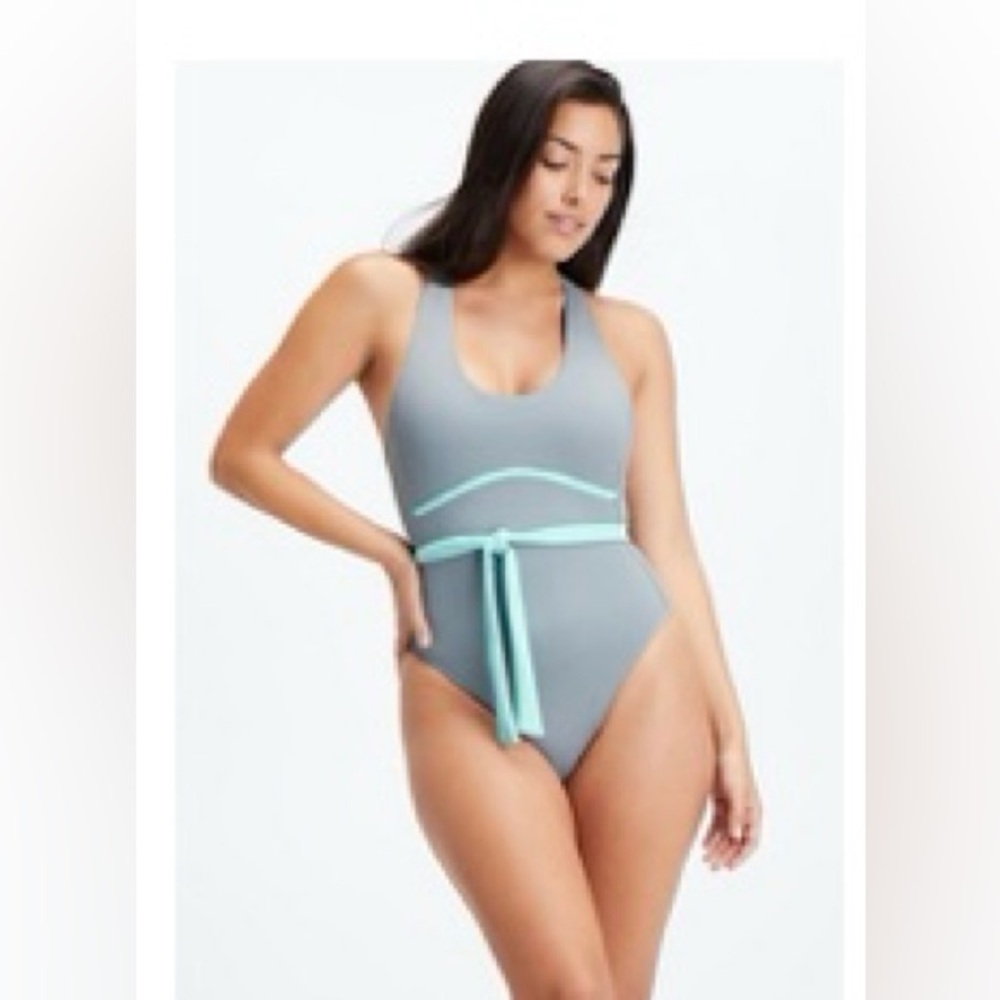 Fabletics Gray Sleeveless Fitted Swim One Piece